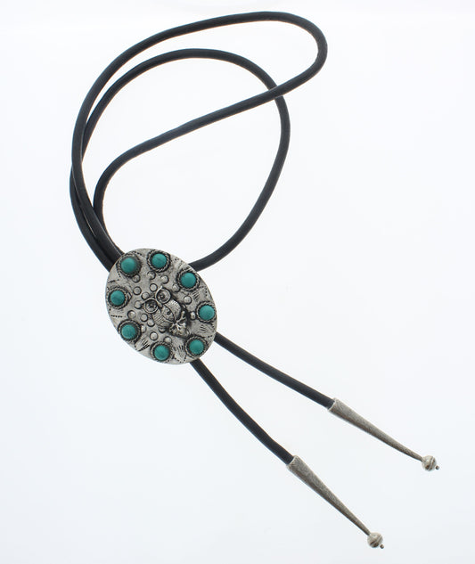 Owl Turquoise Bolo Tie, Black, Brown Cord, each