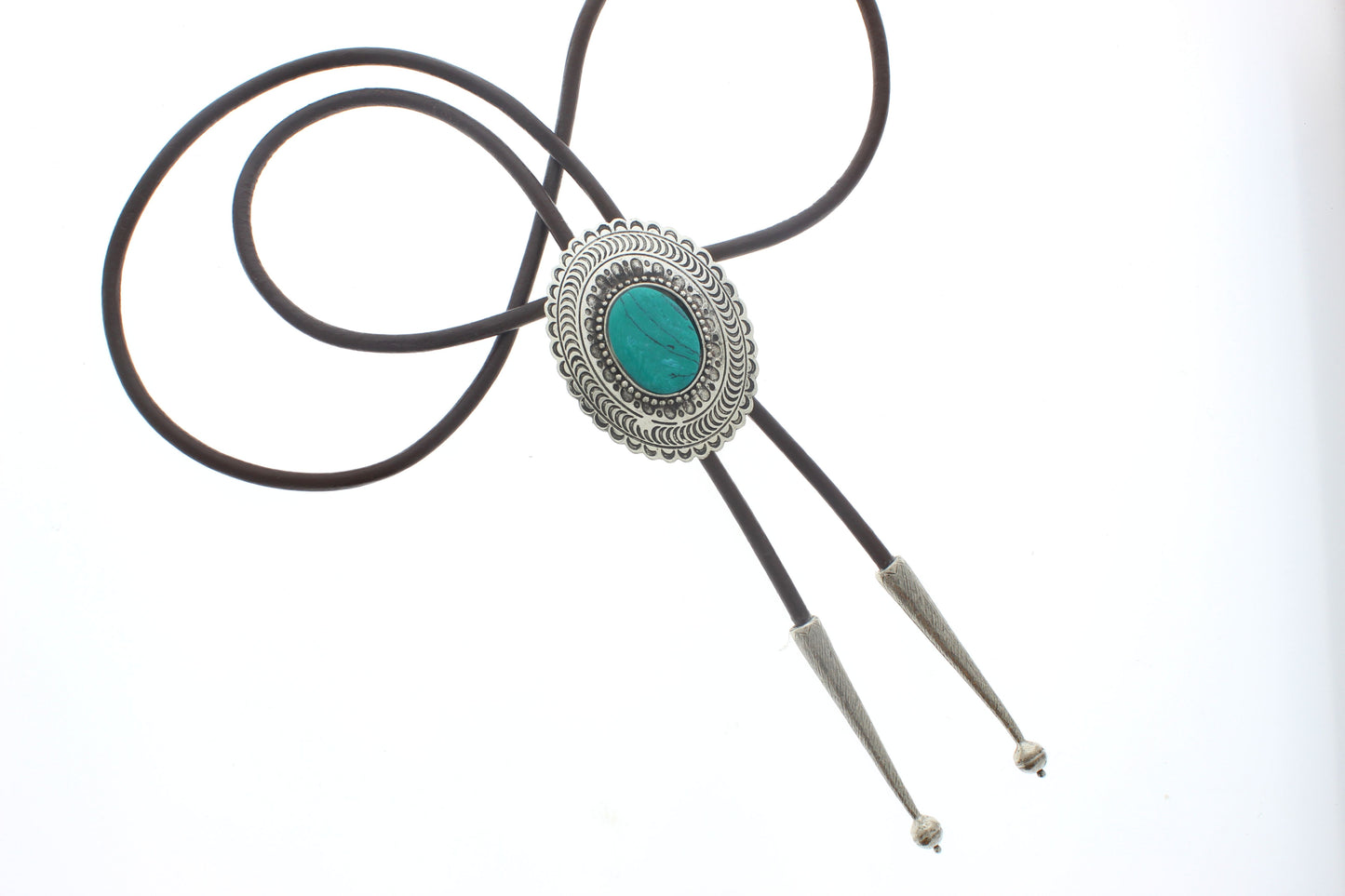 Turquoise Western Bolo Tie, Black, Brown Cord, each