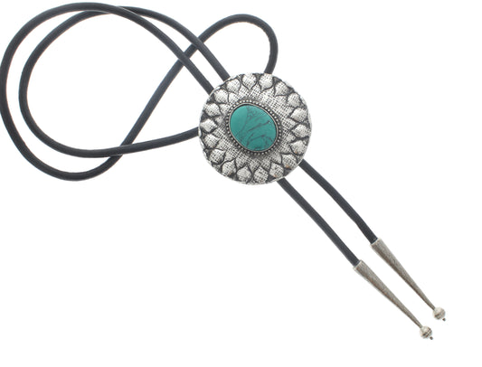 Vintage Ornamental Turquoise Bolo Tie, Black, Brown Cord, ea