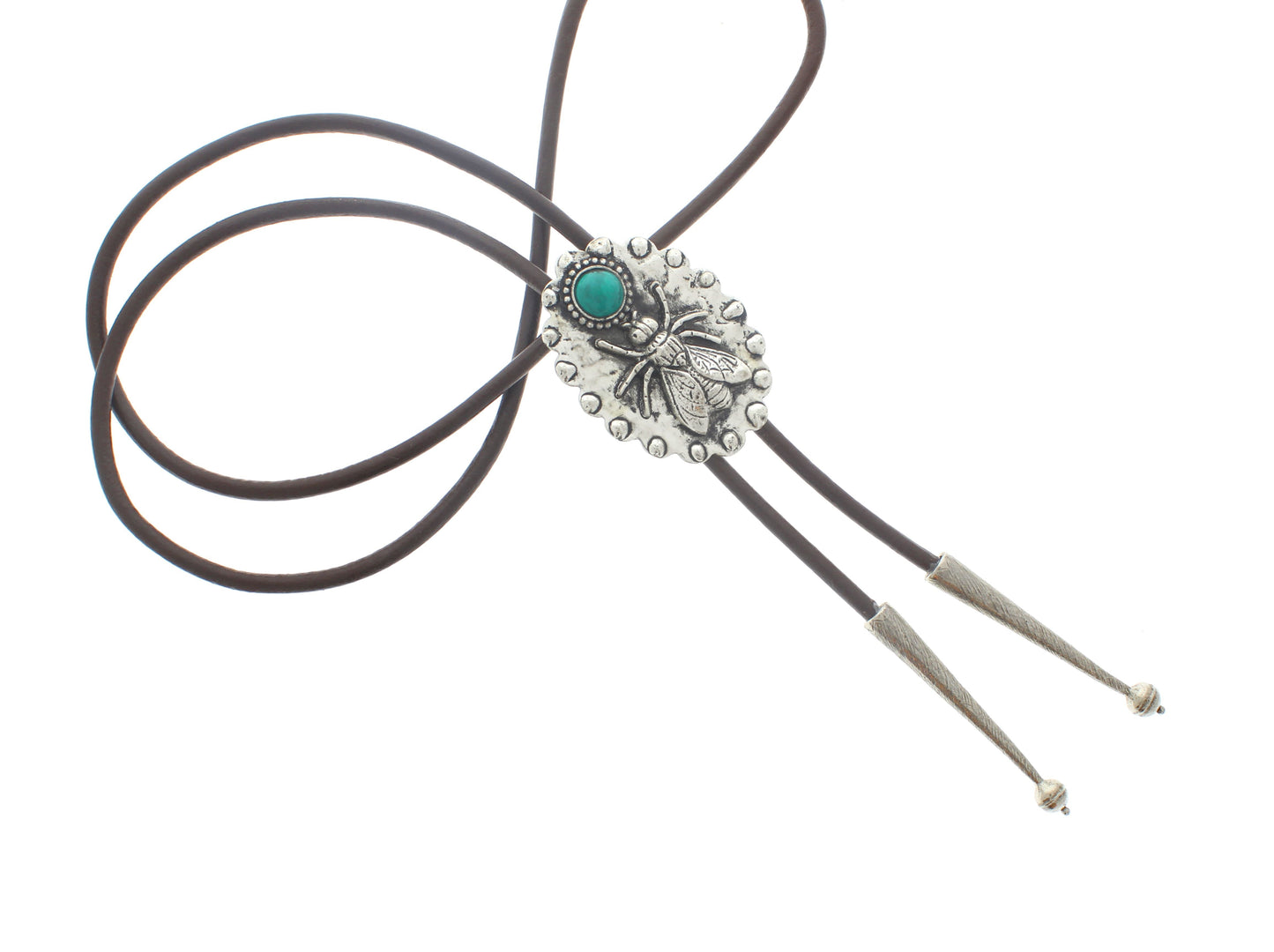 Bee Turquoise Bolo Tie, Black, Brown Cord, each