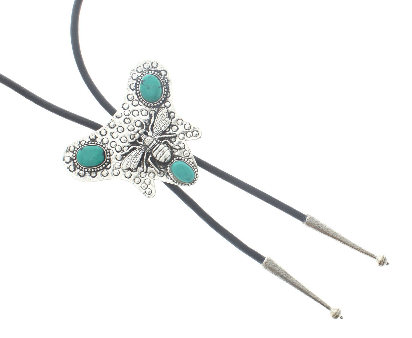 Silver Bee Turquoise Bolo Tie, Black, Brown Cord, each