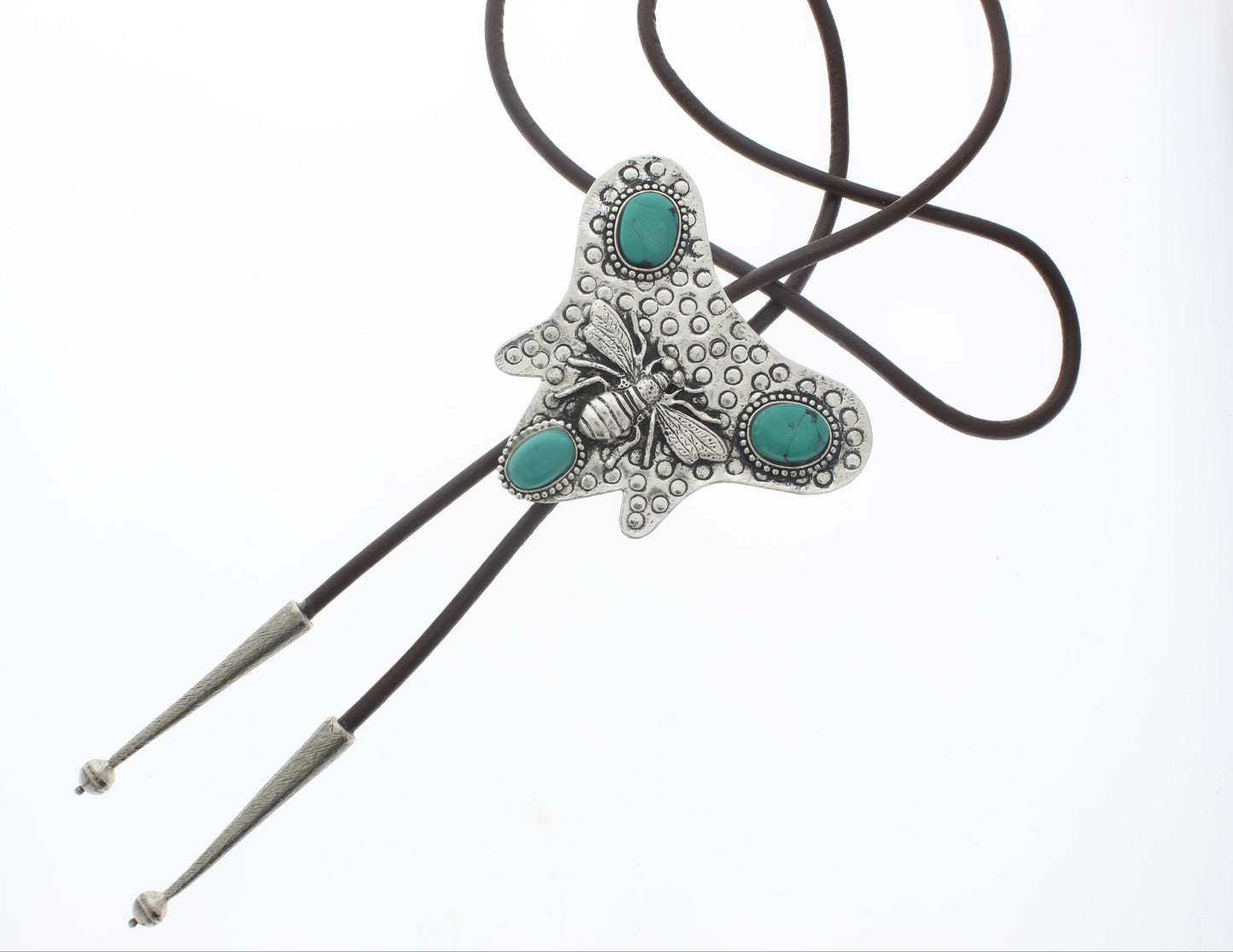 Silver Bee Turquoise Bolo Tie, Black, Brown Cord, each