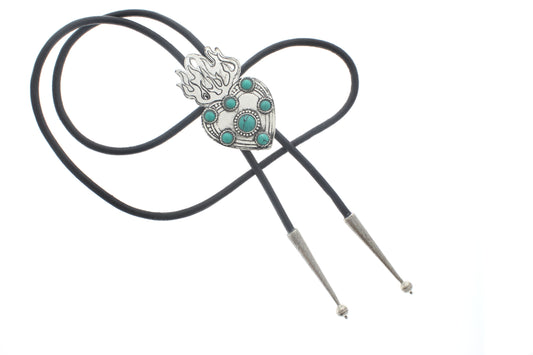 Flaming Heart with Turquoise Bolo, Black or Brown Cord, each