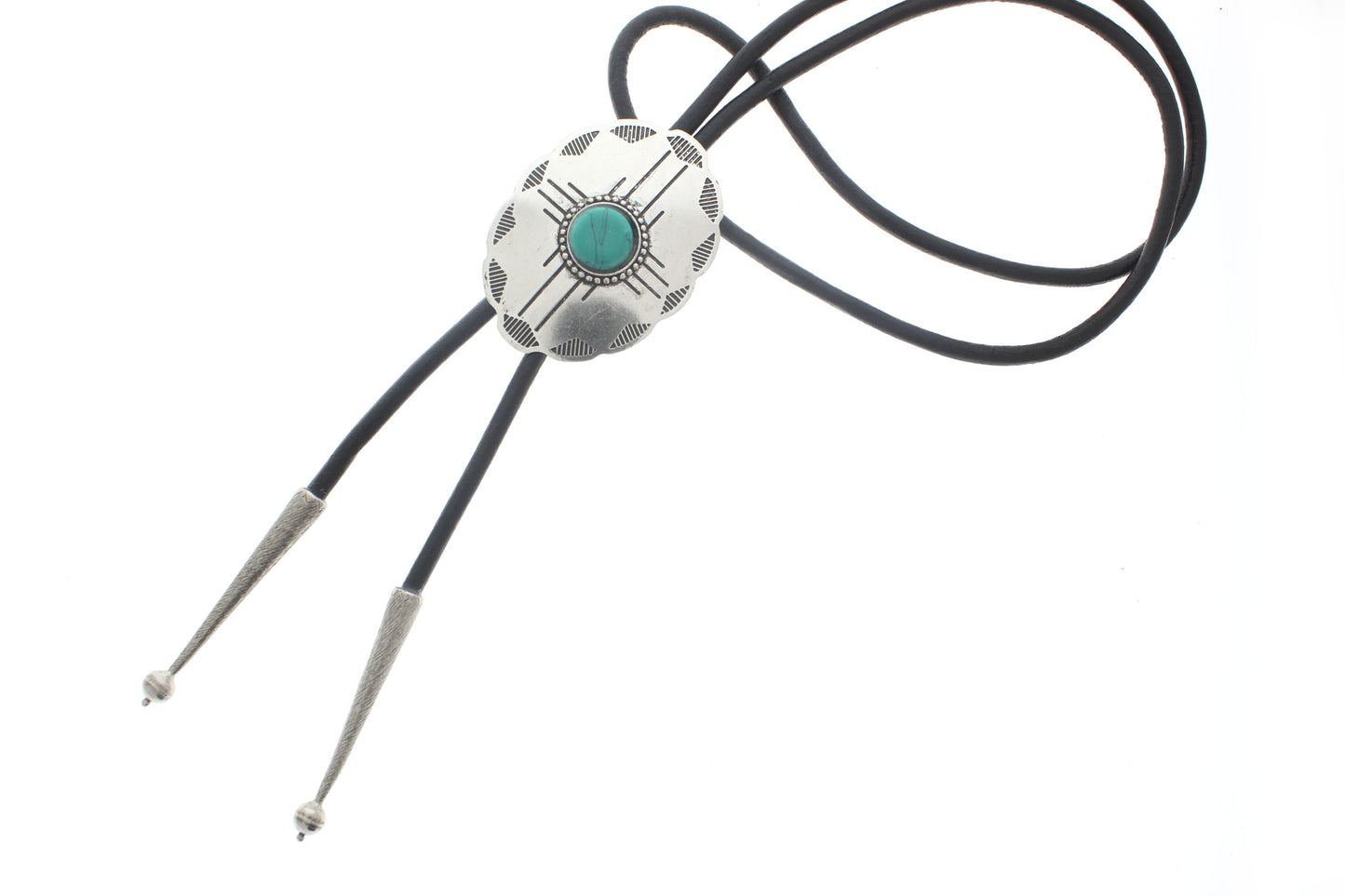 Navajo Style Turquoise Bolo Tie, Black, Brown Cord, each