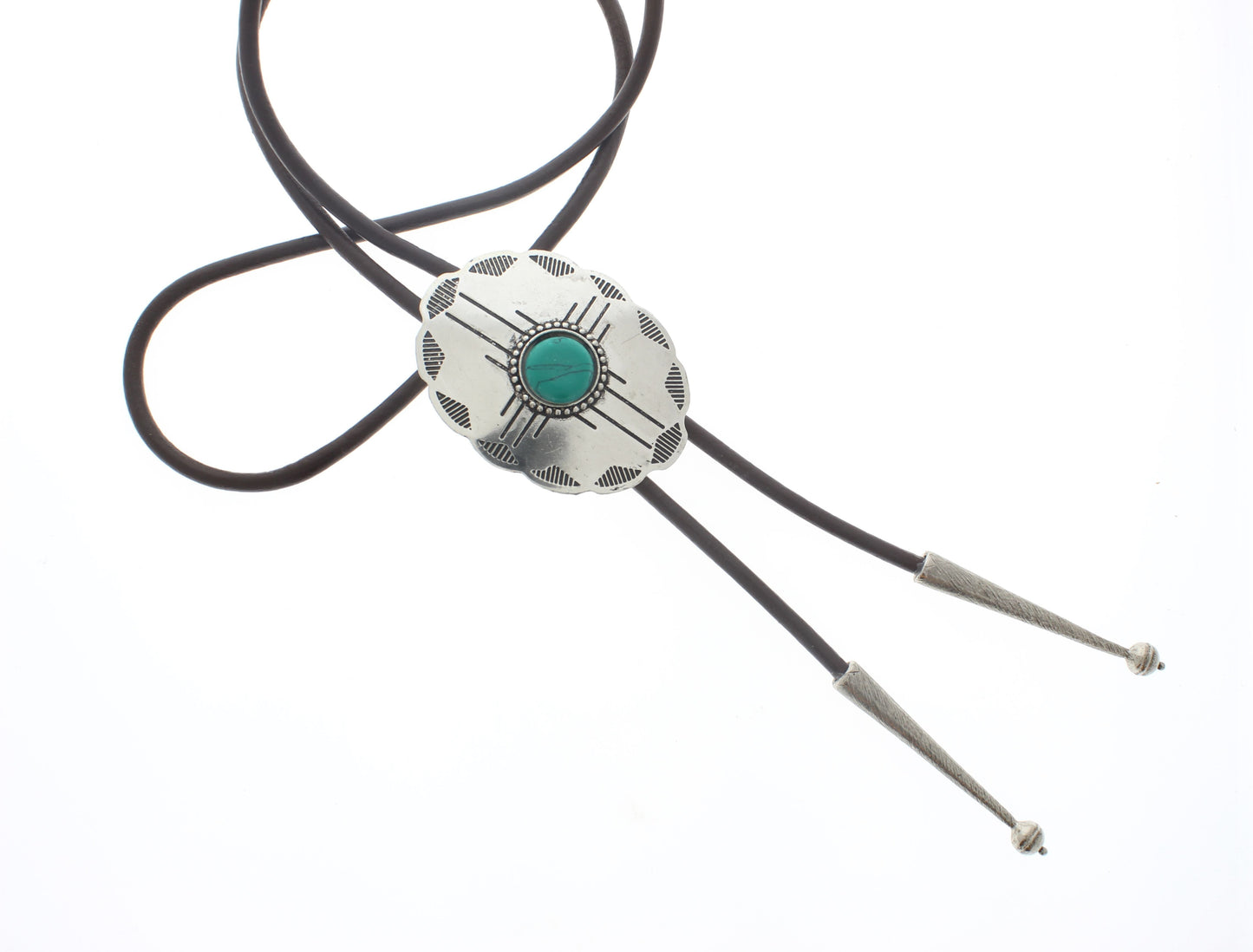 Navajo Style Turquoise Bolo Tie, Black, Brown Cord, each