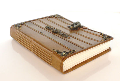 Leather Stripped Journal with ornate brass corners, each