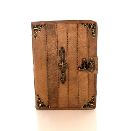 Leather Stripped Journal with ornate brass corners, each