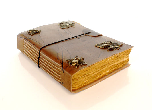 Leaf Embossed Leather Journal with bee & leaf embellishments