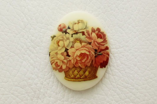 40mm x 30mm Vintage Rose Basket Cabochon, Pack of 3