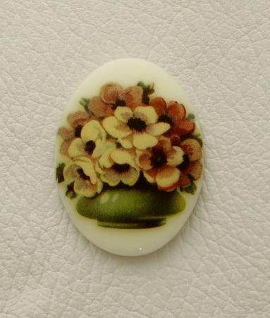 40mm x 30mm Vintage Floral Bowl Cabochon, Pack of 3