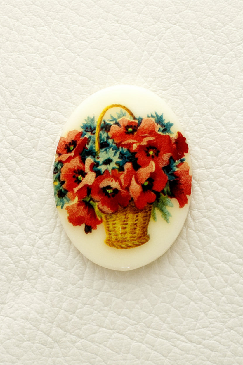 40mm x 30mm Red Floral Basket Cabochon, Pack of 3
