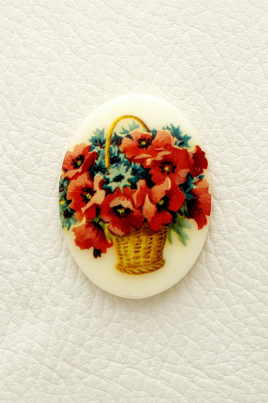 40mm x 30mm Red Floral Basket Cabochon, Pack of 3