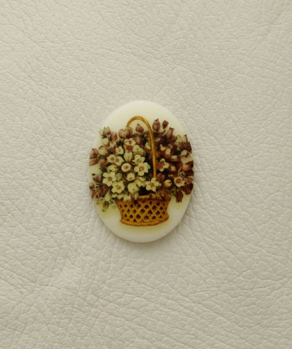 40mm x 30mm Cream Floral Basket Cabochon, Pack of 3