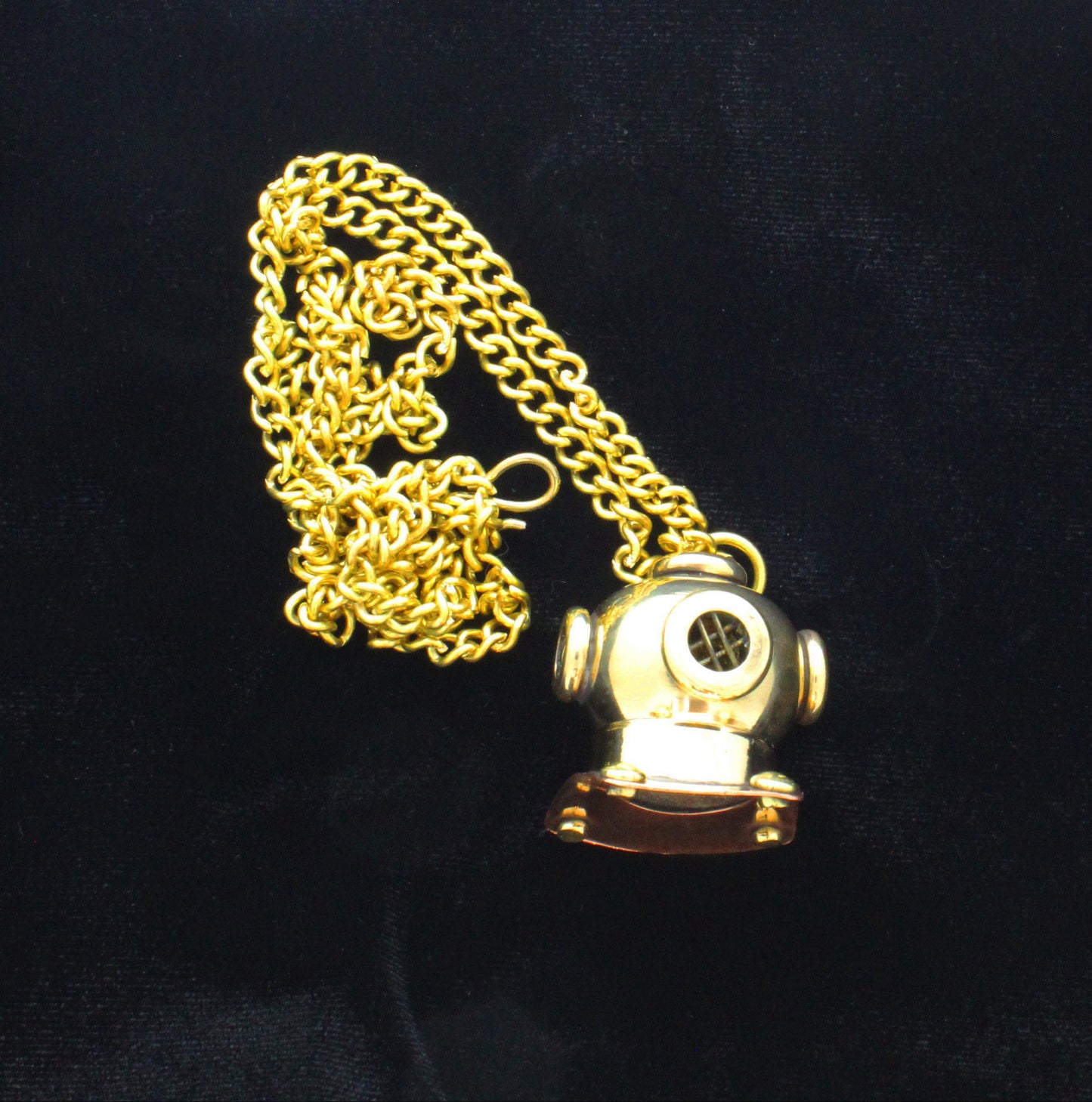 24" Vintage Captain Nemo Diver Helmet Steampunk Pendant Necklace, vintage bronze, P4417AG