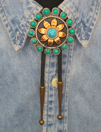 56mm x 56mm Turquoise Bloom Bolo Tie, 36' cord, made in USA, each