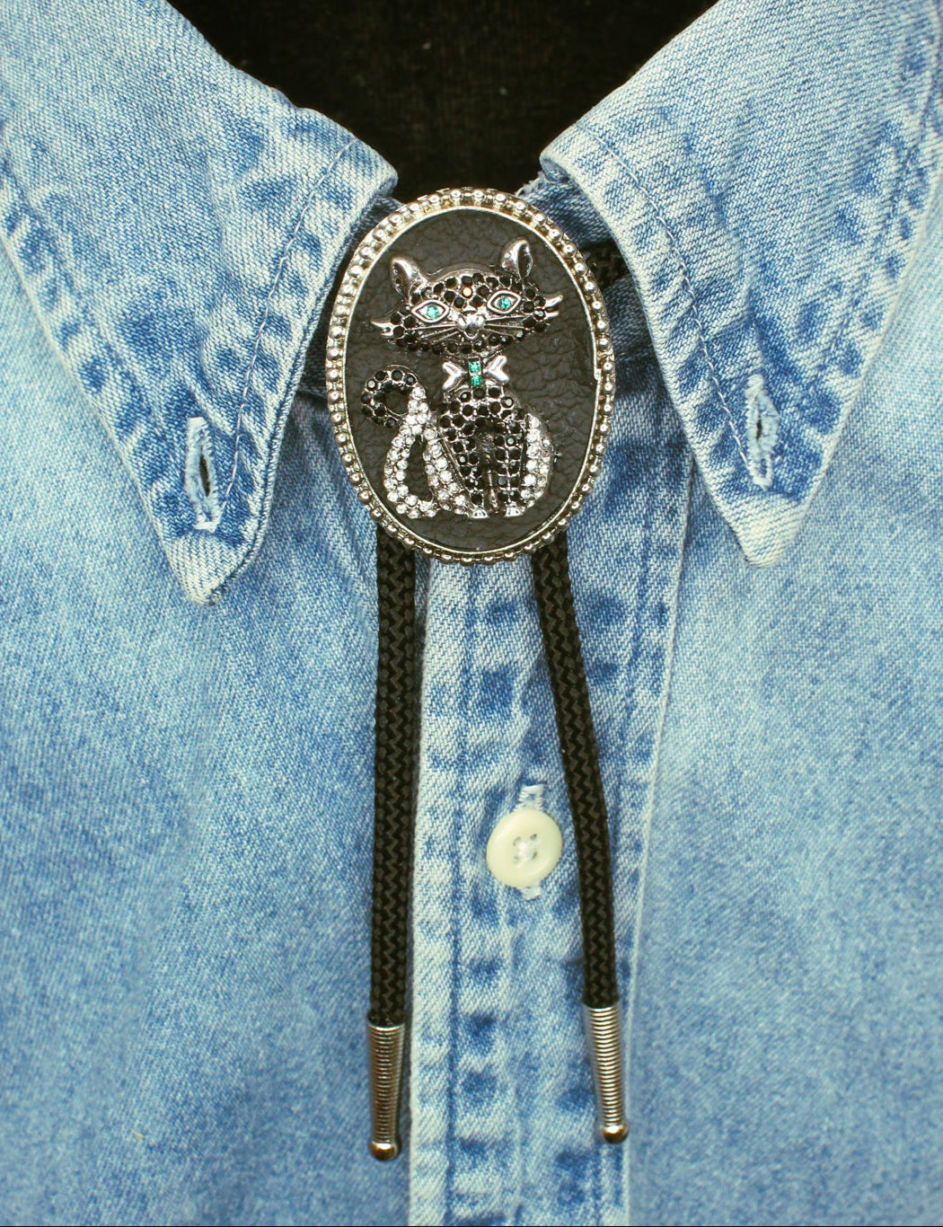 47mm x 36mm Midnight Whiskers Bolo Tie, 36" cord, made in USA, each