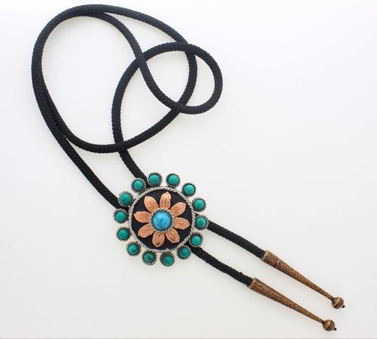 56mm x 56mm Turquoise Bloom Bolo Tie, 36' cord, made in USA, each