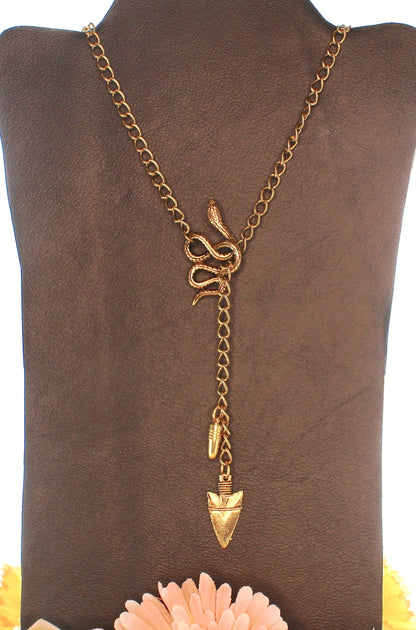 Golden Serpent Arrowhead Y-Necklace, 36" gold chain, made in USA, each