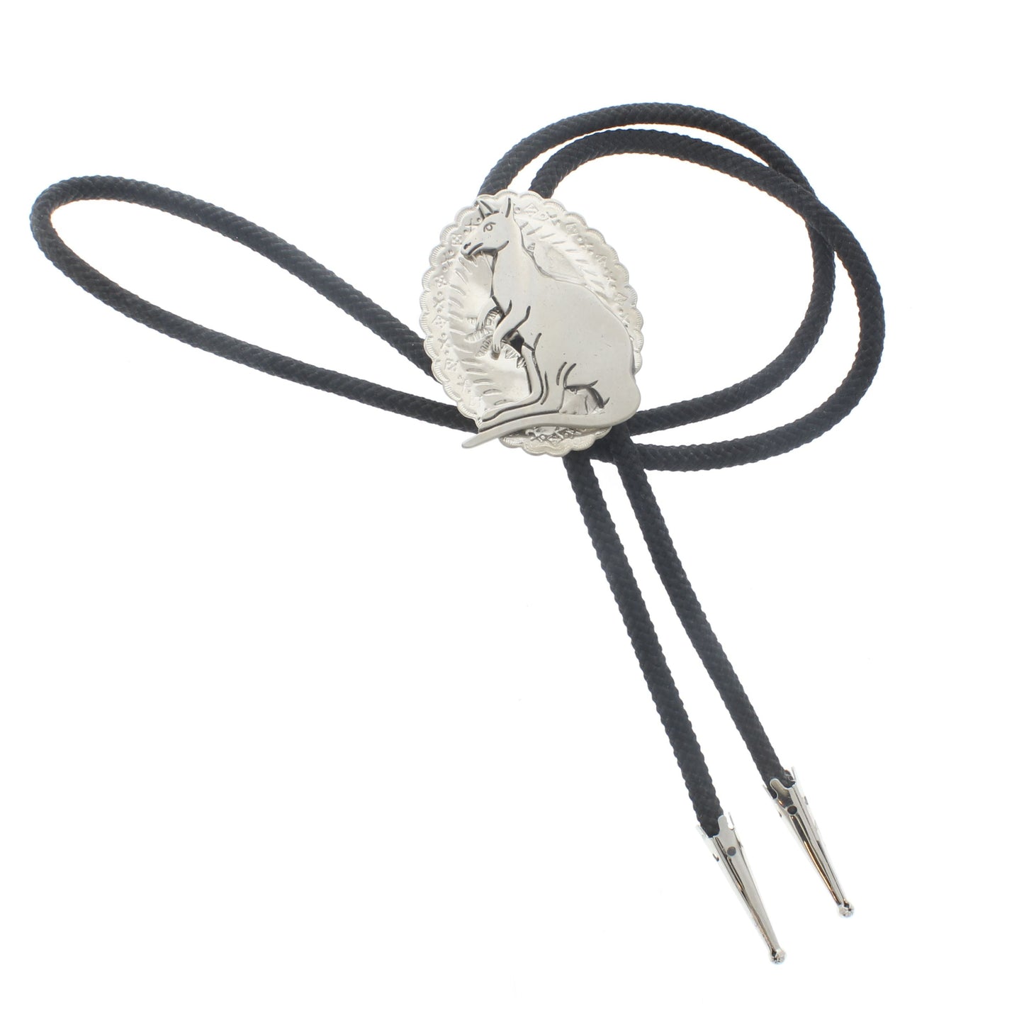 Outback Spirit Bolo Tie – Kangaroo Emblem in Silver, Made in USA, 43.9mm x 55.8mm