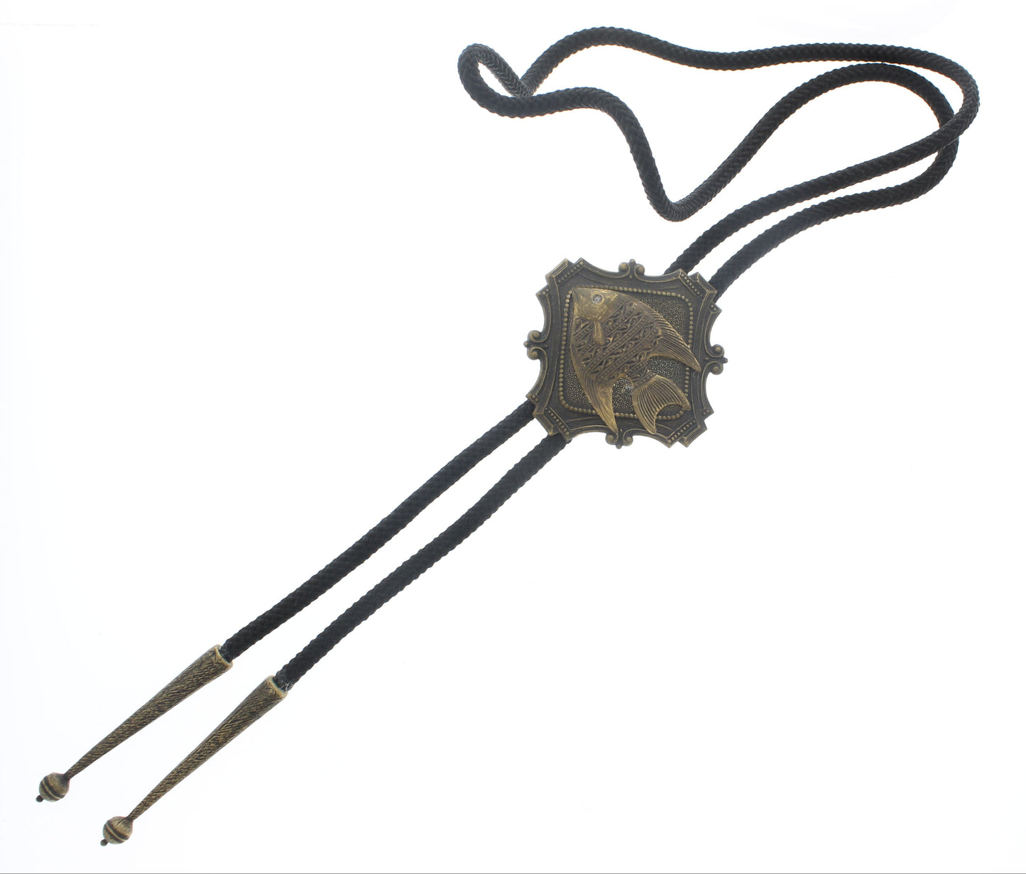 Brass Tide Bolo Tie – Angelfish Emblem in Ornate Frame, Made in USA, 58mm x 58mm