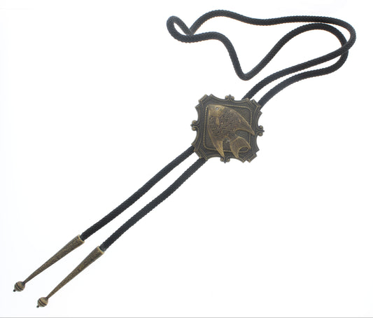 Brass Tide Bolo Tie – Angelfish Emblem in Ornate Frame, Made in USA, 58mm x 58mm