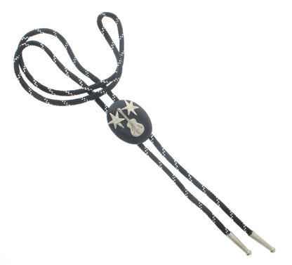 Starstruck Strings Bolo Tie – Guitar & Silver Stars Emblem, Made in USA, 31.2mm x 40.1mm