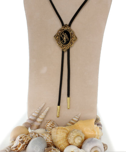 Golden Siren Bolo Tie – Mermaid Emblem in Ornate Frame, Made in USA, 50.8mm x 59.3mm
