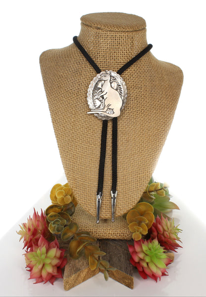 Outback Spirit Bolo Tie – Kangaroo Emblem in Silver, Made in USA, 43.9mm x 55.8mm