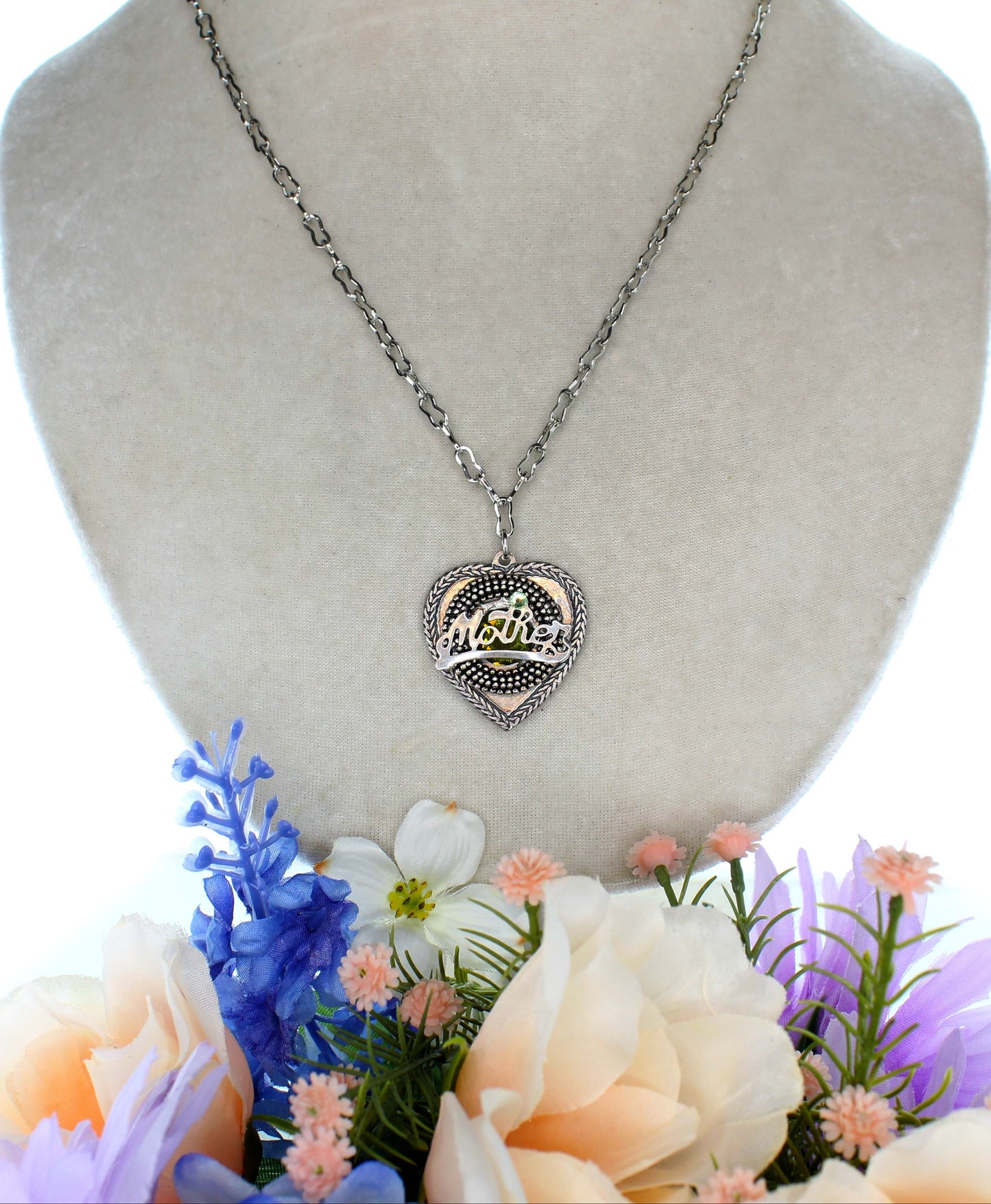 34mm x 31mm Mother’s Grace Necklace, Pink, Green, or Blue Stones, made in USA, each