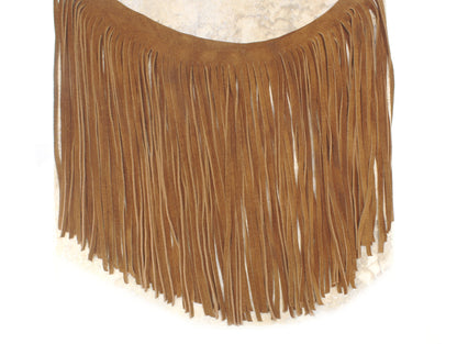 Fringe suede in dark tan, 10 inch length with 1/2 bias at the top, sold by foot