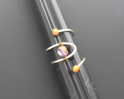 Orbit Trio Ring – Orange & Amethyst Wire-Wrapped Design, made in USA, each