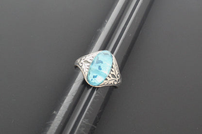 Sky Blue Oval Stone Western Ring – Vintage-Inspired Filigree Band, made in USA, each