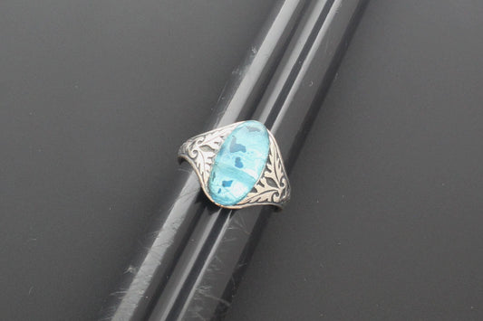 Sky Blue Oval Stone Western Ring – Vintage-Inspired Filigree Band, made in USA, each