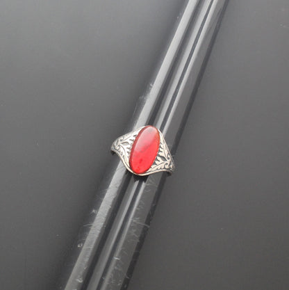 Red Oval Stone Western Ring – Vintage-Inspired Filigree Design, made In USA, each