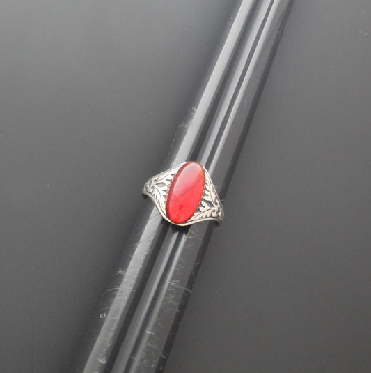 Red Oval Stone Western Ring – Vintage-Inspired Filigree Design, made In USA, each