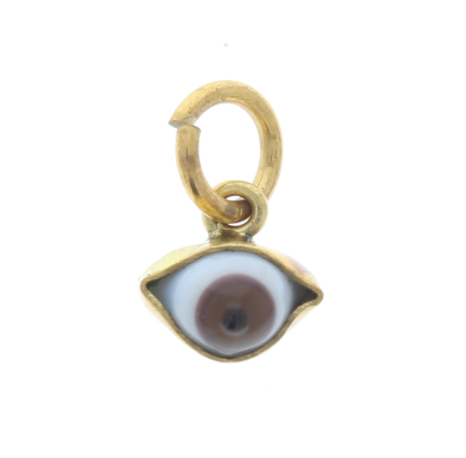 Evil Eye Gold plated charm, Glass, Antique Gold, Light Brown Eye B, Each