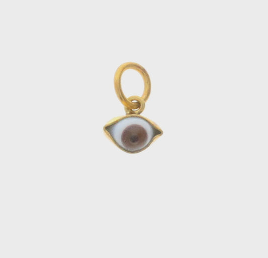 11mm Brown Eye, Antique Gold Charm, with ring, Each