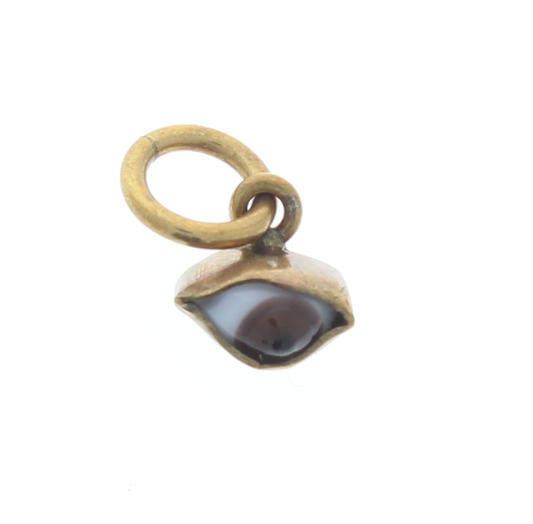 0.8mm Brown Eye Charm, Antique Gold, with ring, Each