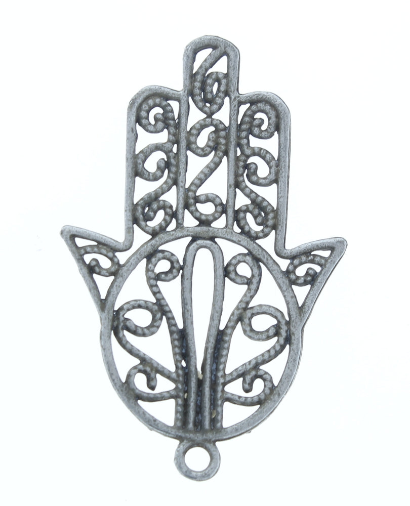 58mm Hamsa hand charm, filigree, antique silver, Made in USA, pack of 3