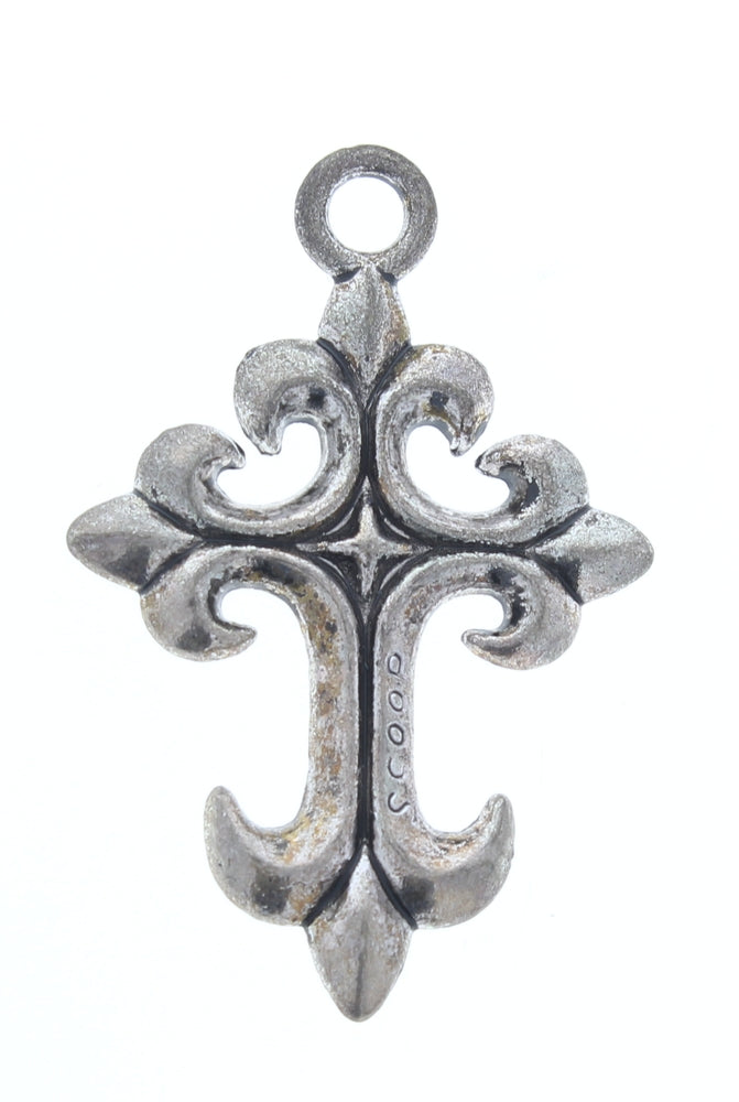 46mm Fleur Cross Pendants, antique silver, pack of 2