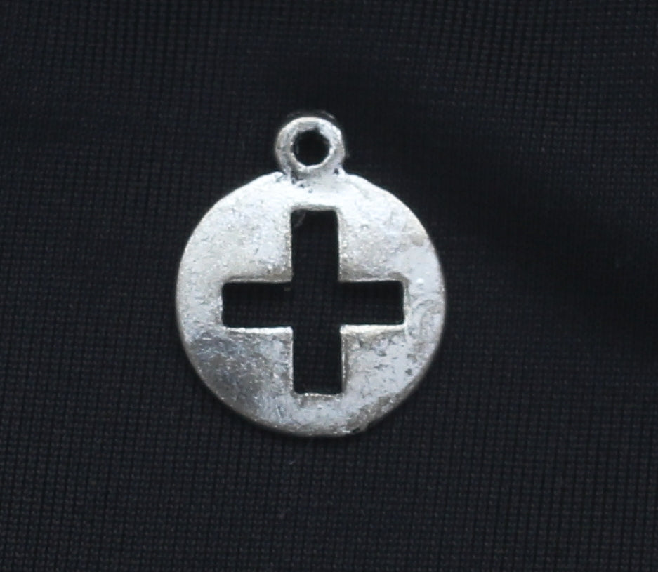 17mm Cross Cut Out Charms, antique silver, Pack of 12