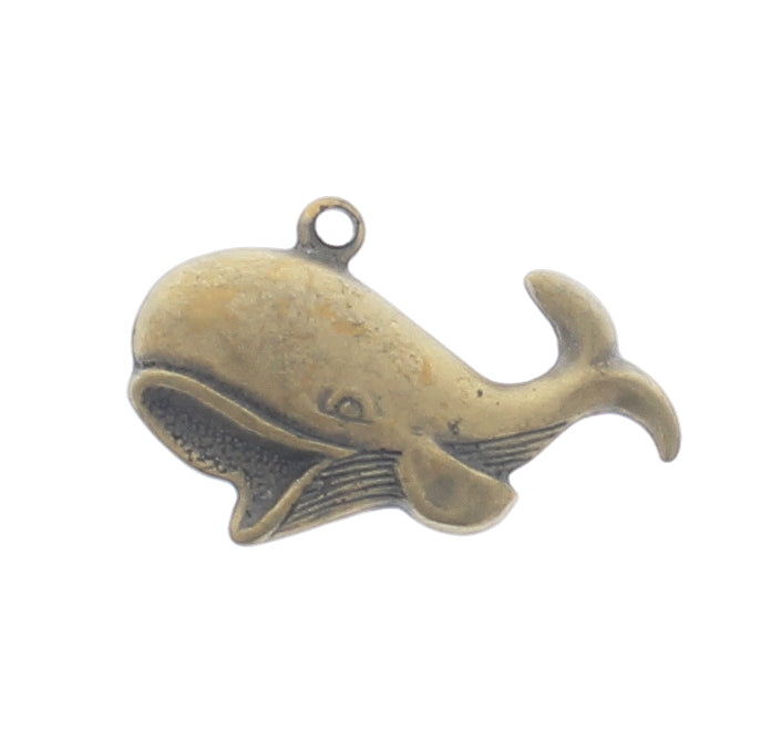 20mm x 15mm Whale Charm, Antique Gold, made in USA, pack of 6