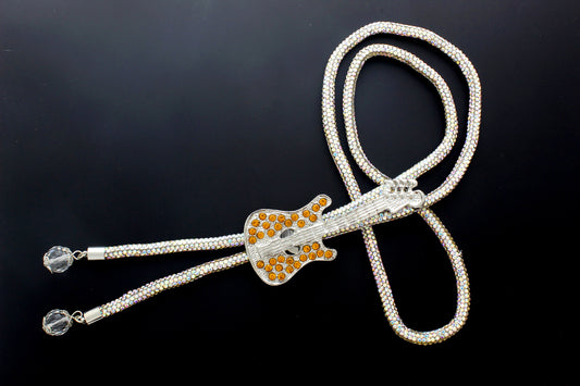 85mm x 34mm Rhinestone Rebel Bolo Tie, Amber or Blue, made in USA, each