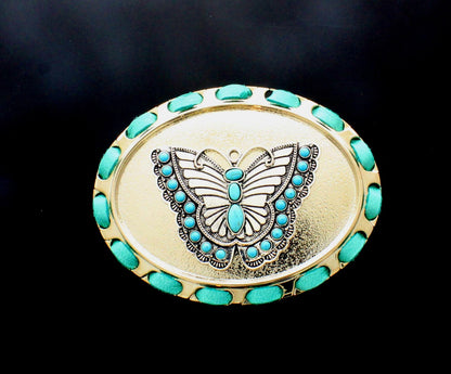 76mm x 100mm Turquoise Wings Belt Buckle, made in USA, each