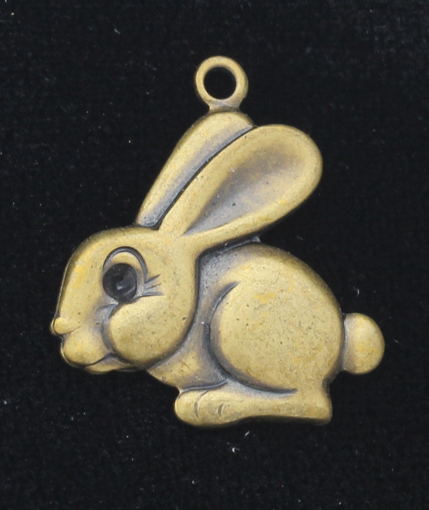19x22mm Bunny Rabbit Easter Charm, Antique Gold, pk/6