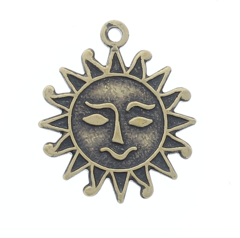 16mm Sun Face Charm, Antique Gold, Antique Silver, Classic Silver, pk/6