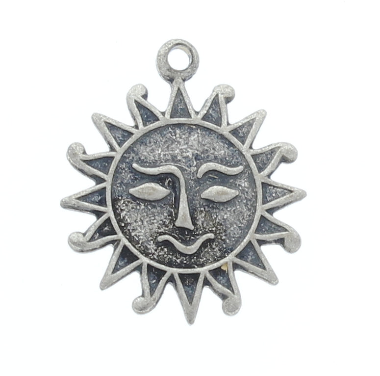 16mm Sun Face Charm, Antique Gold, Antique Silver, Classic Silver, pk/6