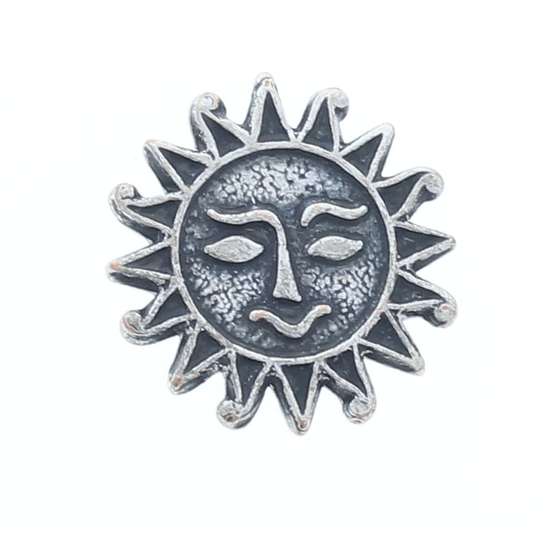 16mm Sun Face Charm, Antique Gold, Antique Silver, Classic Silver, pk/6