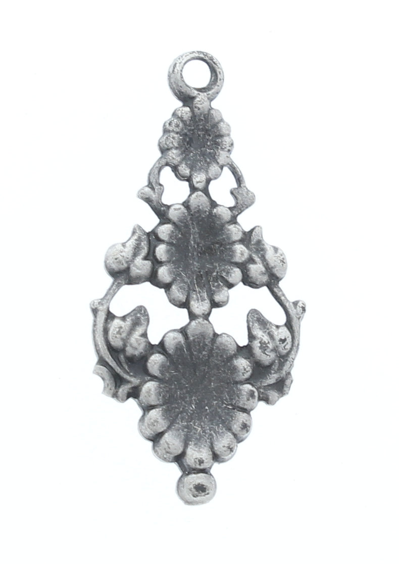 29mm Floral Earring Drop Charm, Antique Silver, pack of 6