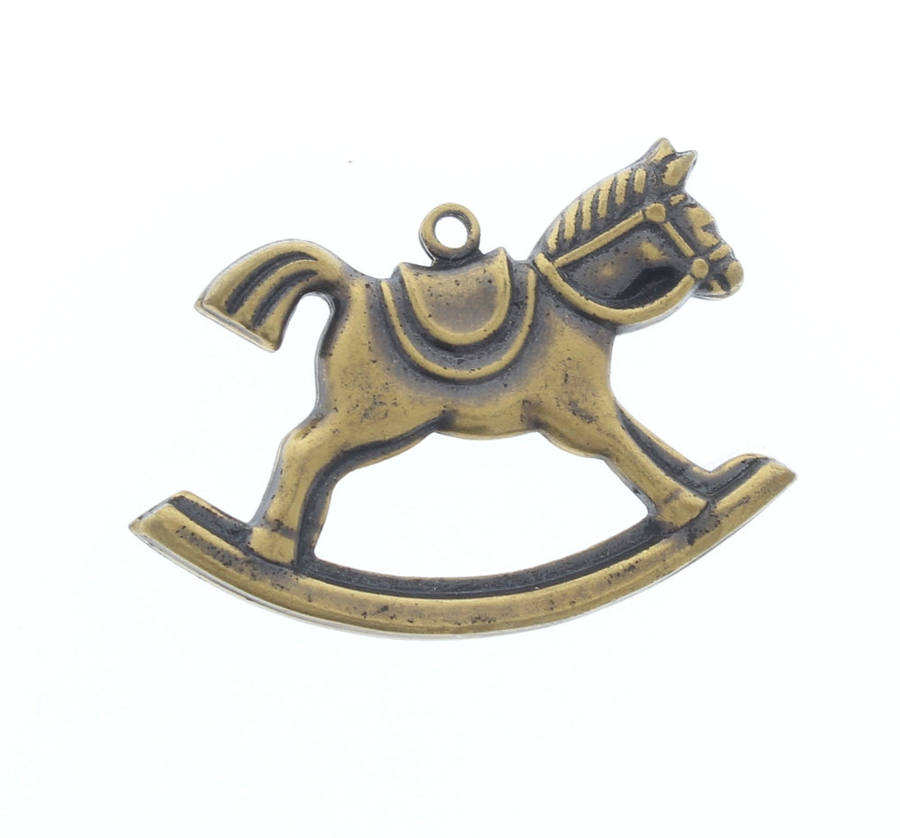 Antique Gold, Antique Silver Rocking Horse Toy Charm, Pack of 6